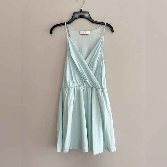 Amanda Uprichard Chelsea Silk Ruched Fit & Flare Party Dress Celadon Blue M